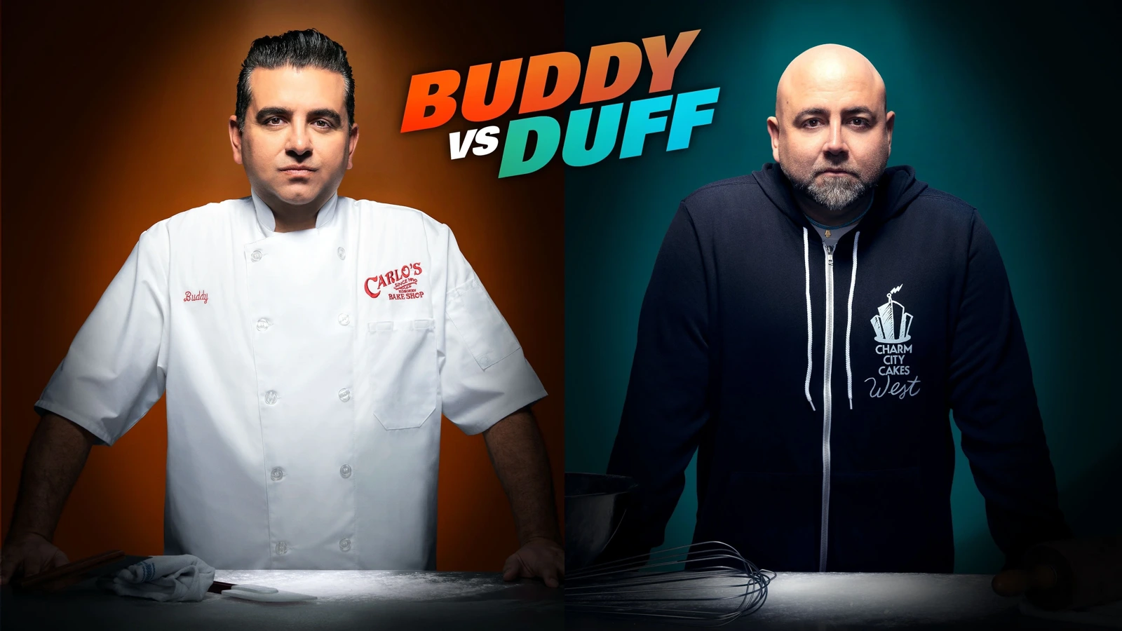 Buddy vs. Duff promotional artwork featuring Buddy Valastro and Duff Goldman